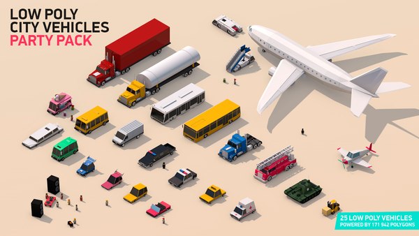 Low Poly City Vehicles Party Pack