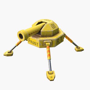 Turret Gun Turnable Rigged Yellow Low-Poly for Games model