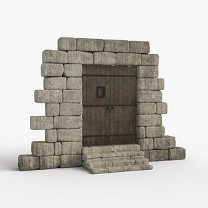 3D wood door and stone