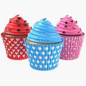 3D Three Cupcakes