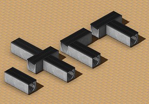 V300 Modular Drain Channel System Pack Concrete Drainage with Metal Grate 3D Model 3D