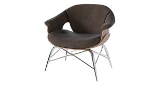 3D model Modern Wooden Armchair with Fabric Seat and Metal Legs 3D Model 3D model