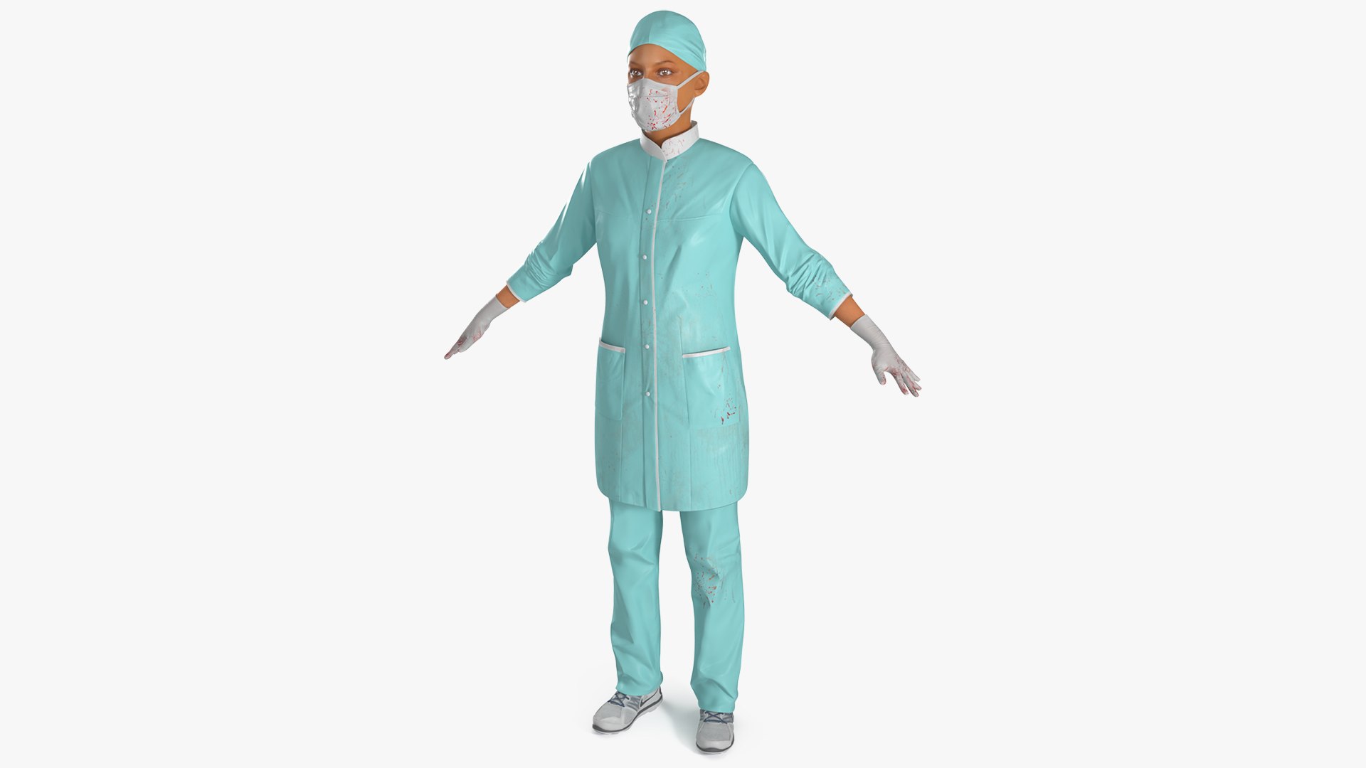 Female Surgeon in Uniform Blood Stained Fur 3D model preview
