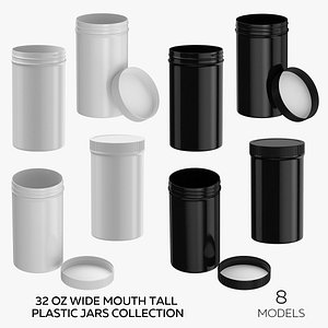 32 oz Wide Mouth Tall Plastic Jars Collection - 8 models 3D model
