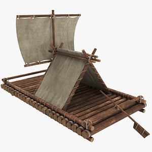 3D real wooden raft wood model