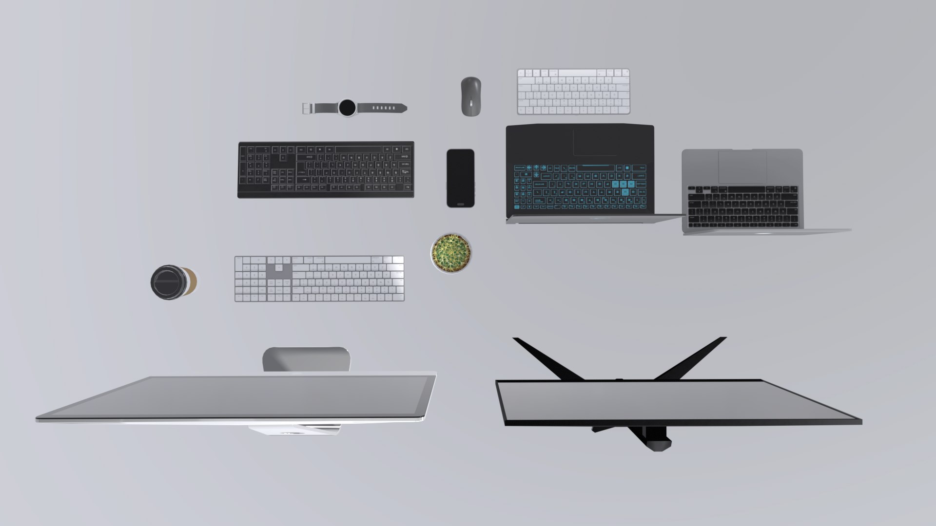 Modern Office Workspace Electronics Laptops Monitors Asset Pack Low ...