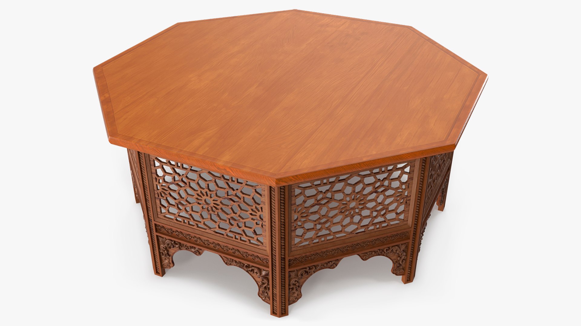 Moroccan Accent Table with Solid Top and Carved Base 3D model preview