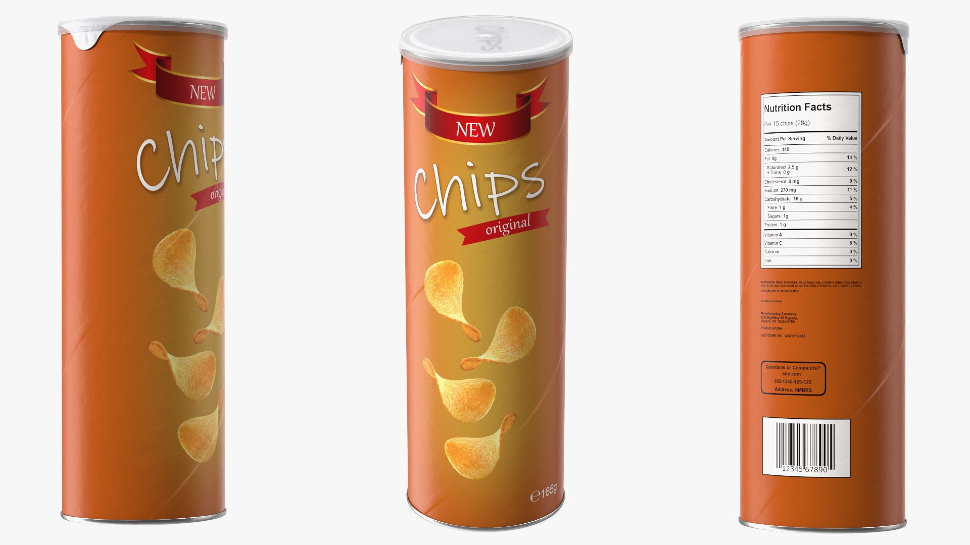 Potato Chips in Tube Package 3D model preview