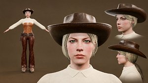 Fully Rigged Western Girl 3D model 3D model