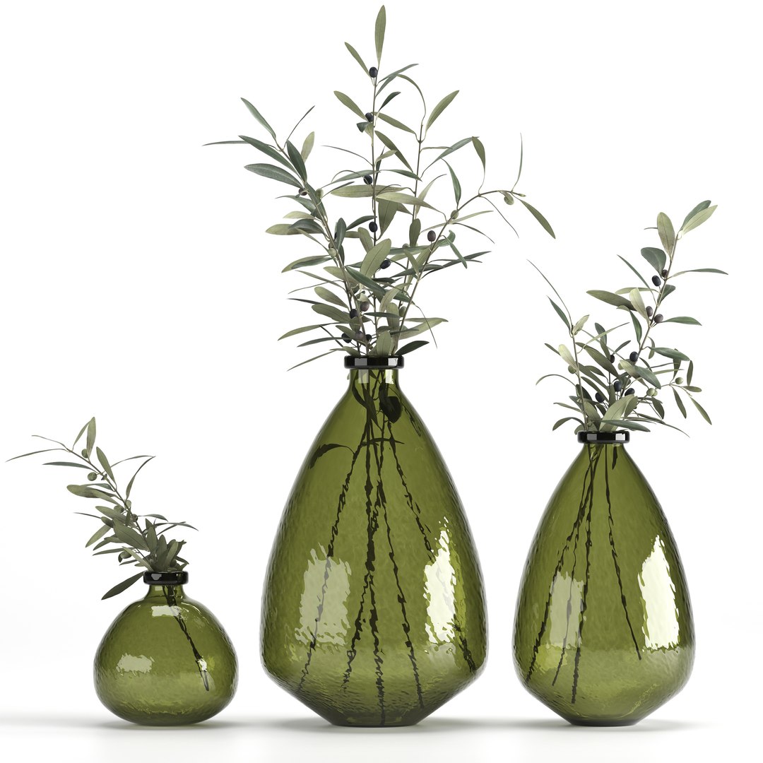 Olive Branches In A Vase Set2 3D Model TurboSquid 2004788