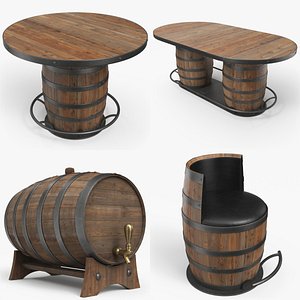 Barrel Themed Bar Furniture Collection 3D model