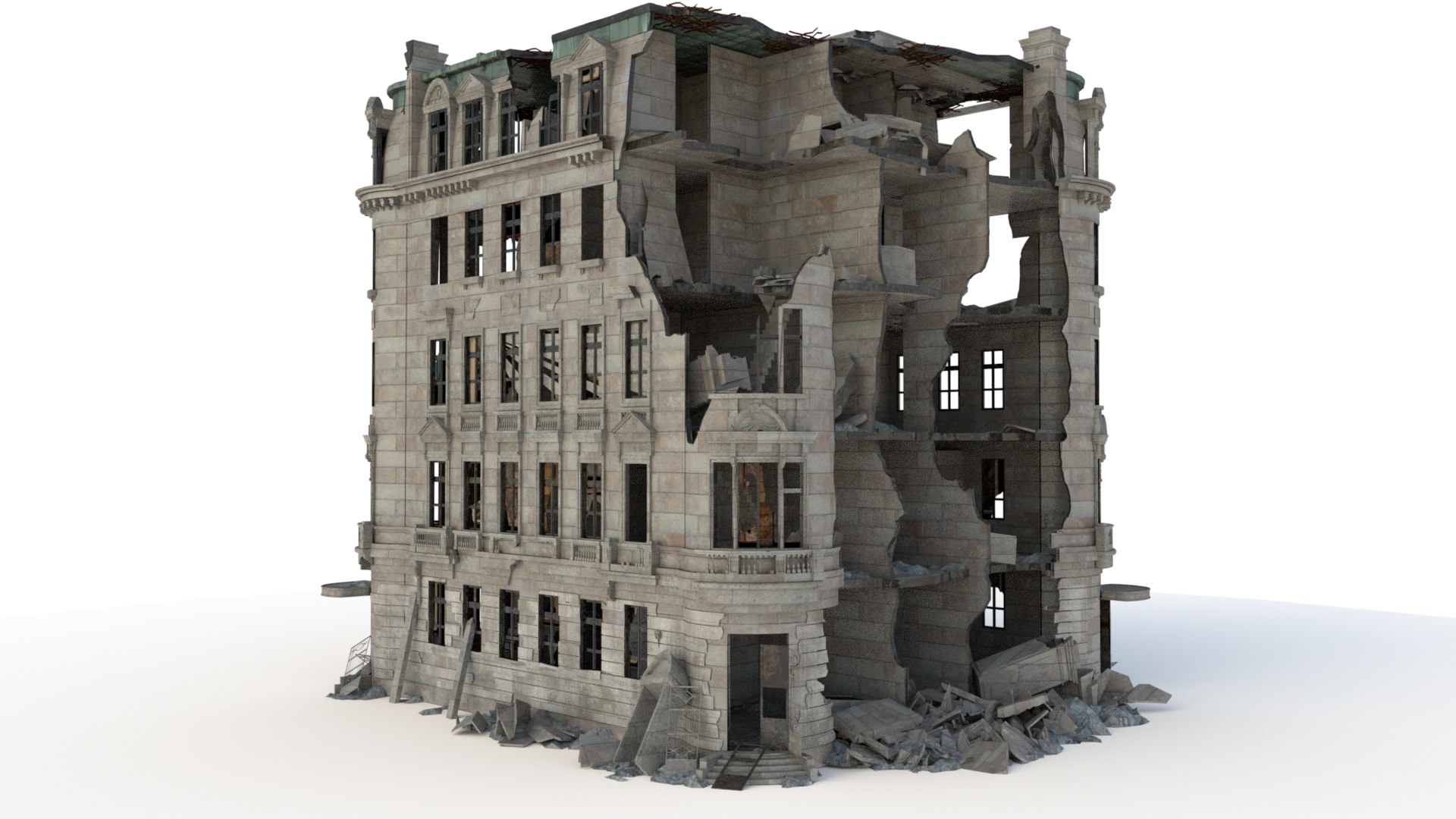 3D Model Detailed Ruined Building A6 - TurboSquid 1841240