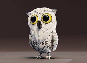 Cartoon Snowy Owl Animated 3D Model