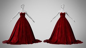 3D Dress 47 Burgundy Velvet With Design model