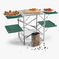 Folding Grill Table with Cutting Board and Charcoal Starter Green