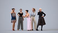 Basics0683 - A set containing 5 models of female adults standing in casual attire in public settings
