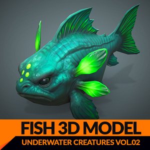 3D model Rigged Fantasy Fish Animated Underwater Animal Asset