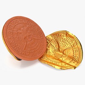 Chocolate Coin with Torned Golden Foil Wrapper 3D model