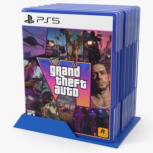 3D PlayStation 5 Game Cases Set on Holder model