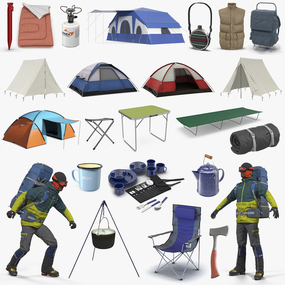 Camping Collection with Man Traveler 2 3D model preview