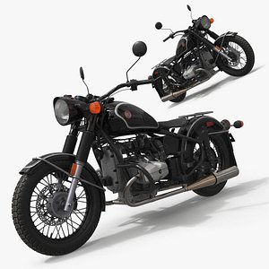 Motorcycle Ural M70 Black Rigged for Maya