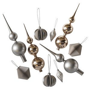 3D Set of Christmas tree decorations