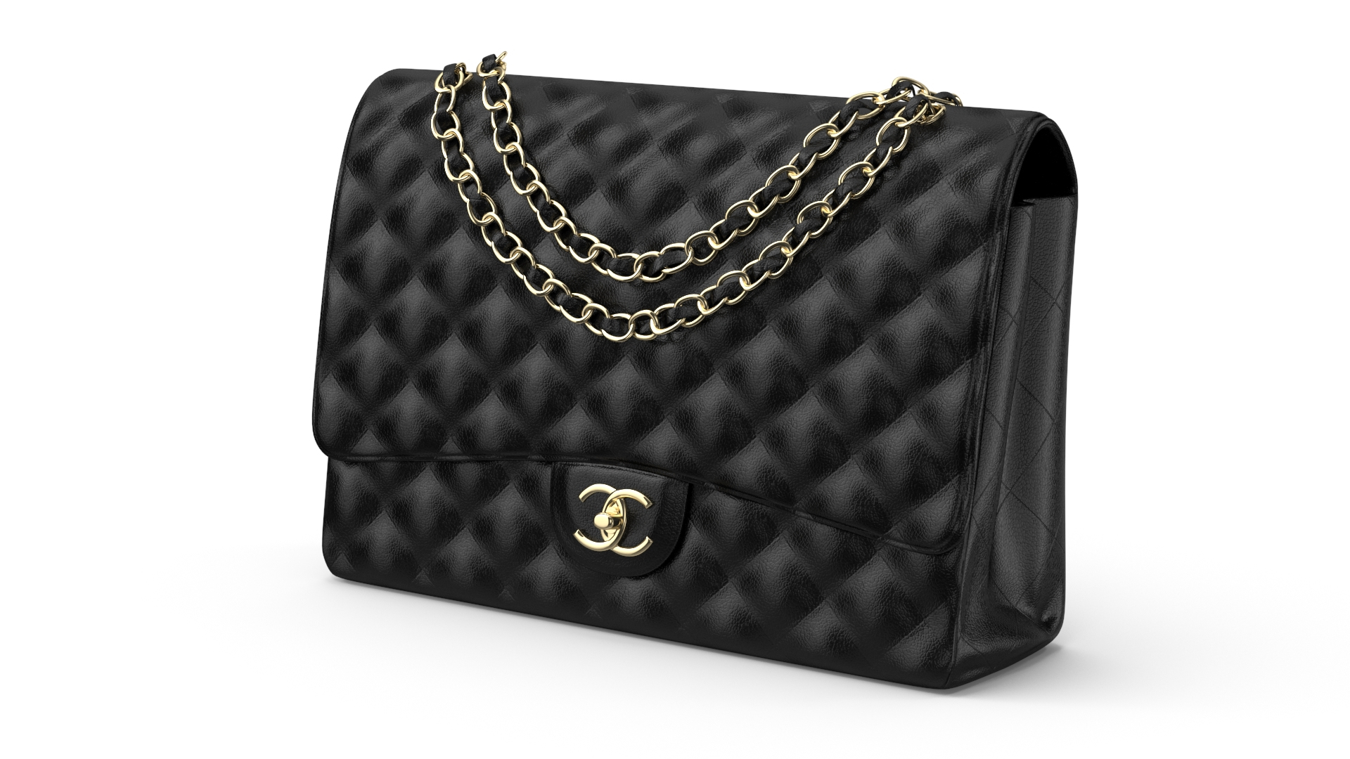 CHANEL Maxi Classic Handbag Grained Calfskin Double Chain Flap