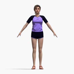 A-Pose Rigged Woman in Swimwear 3D model