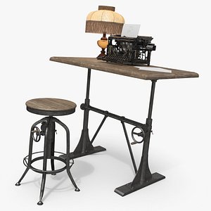 Retro Office Write Table with Classic Lamp and Mechanical Typewriter