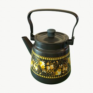 The metal kettle black with pattern 3D model 3D model