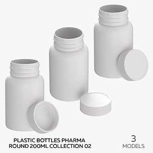 3D Plastic Bottles Pharma Round 200ml Collection 02 - 3 models