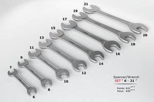 set 6-21 wrenches spanners 3d model