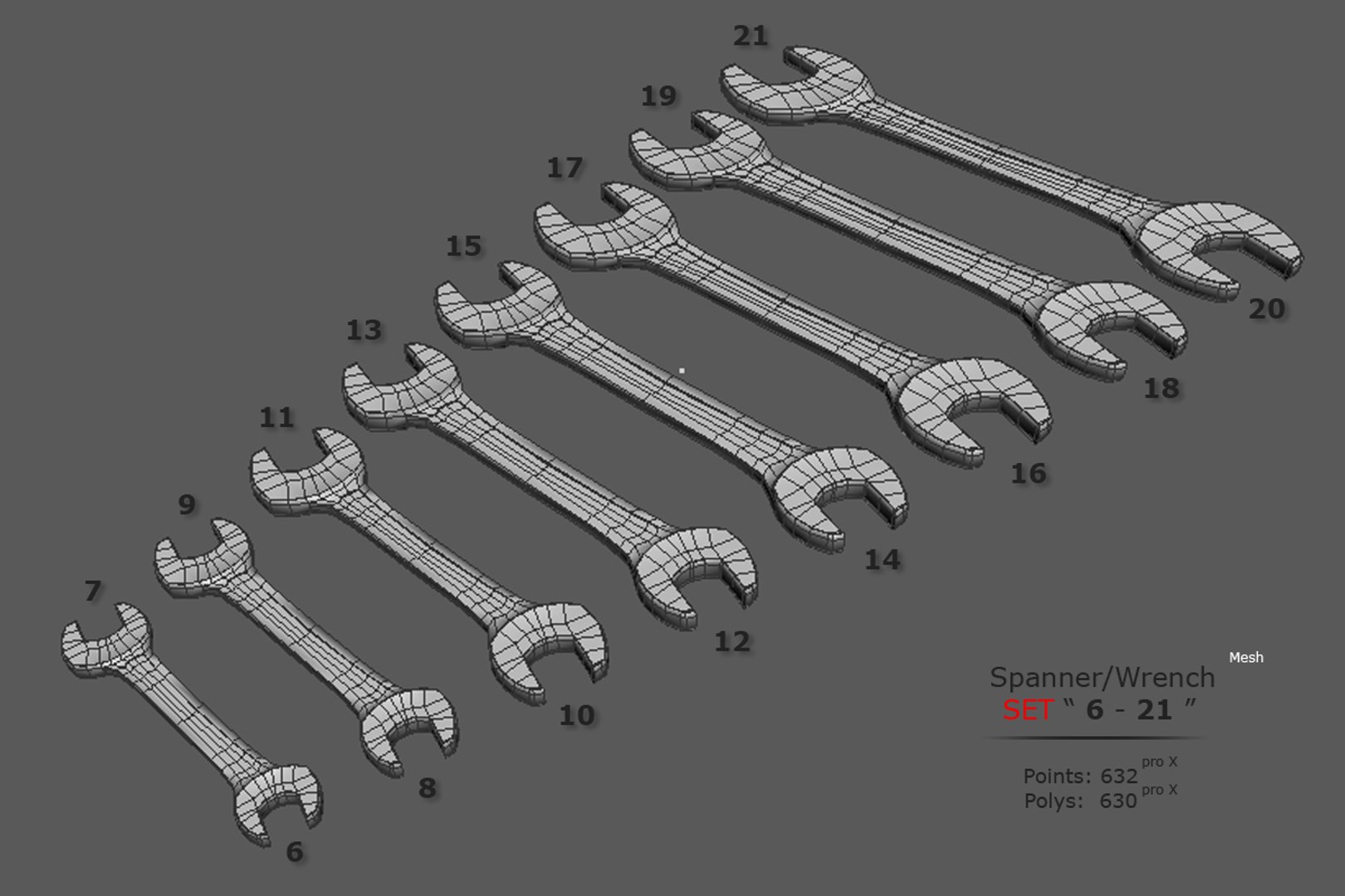 set 621 wrenches spanners 3d model