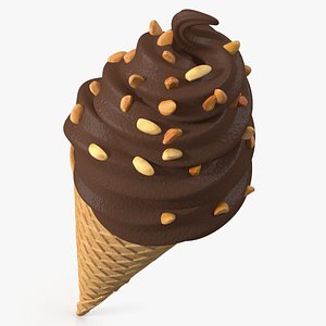 3D Waffle Cone Soft Serve Chocolate Topping Nuts model