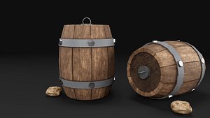 3D Wooden Barrel Low Poly PBR Model 3D