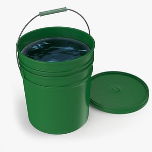 Plastic Green Bucket with Water