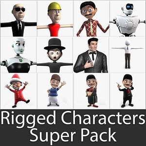 3d rigged characters super pack model