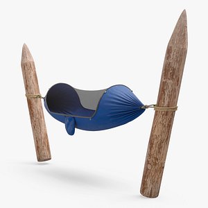 3D Survival Hammock Attached to Wooden Stakes model