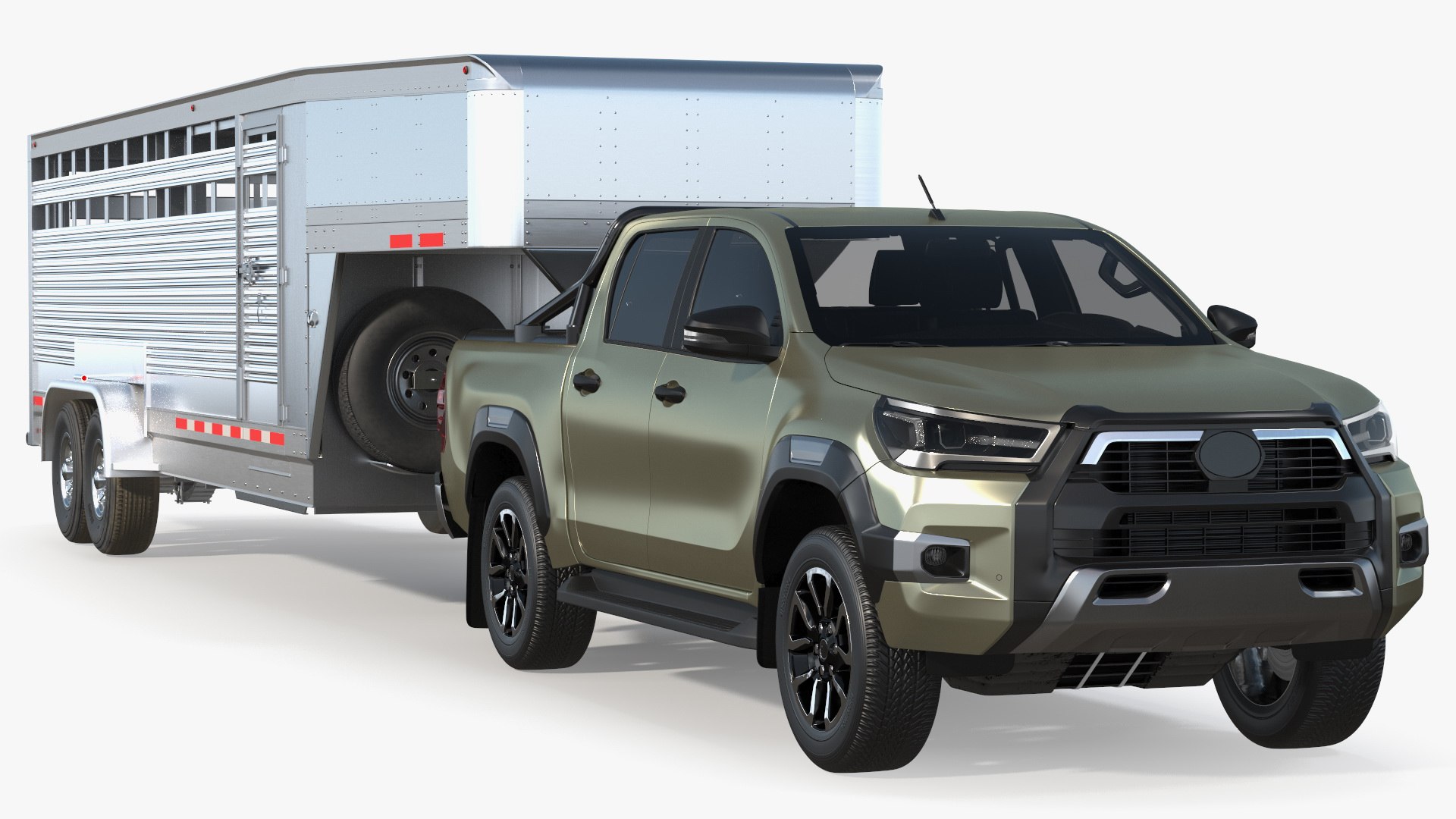 Pickup Truck with Livestock Transport Trailer 3D model preview