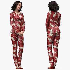 3D Asian Woman in Satin Pijama Rigged for for Cinema 4D
