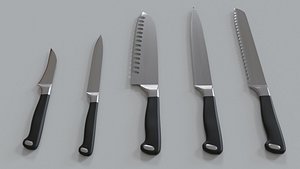 3D set kitchen knives model
