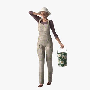 Elderly Woman Gardener with Watering Can Rigged