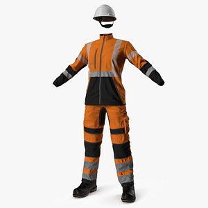 Construction Uniform with Reflective Elements and Helmet Orange