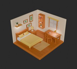 Stylized Isometric Bedroom - Low Poly Game Ready Interior 3D model
