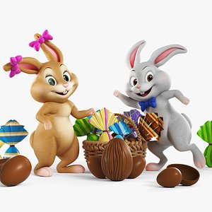 EASTER RABBITS  COUPLE  Bonus Set Eggs