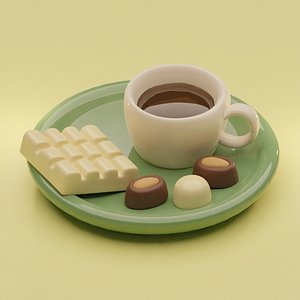 3D Stylized Cartoon Cup of Coffee with Chocolate Candies Low-poly 3D model