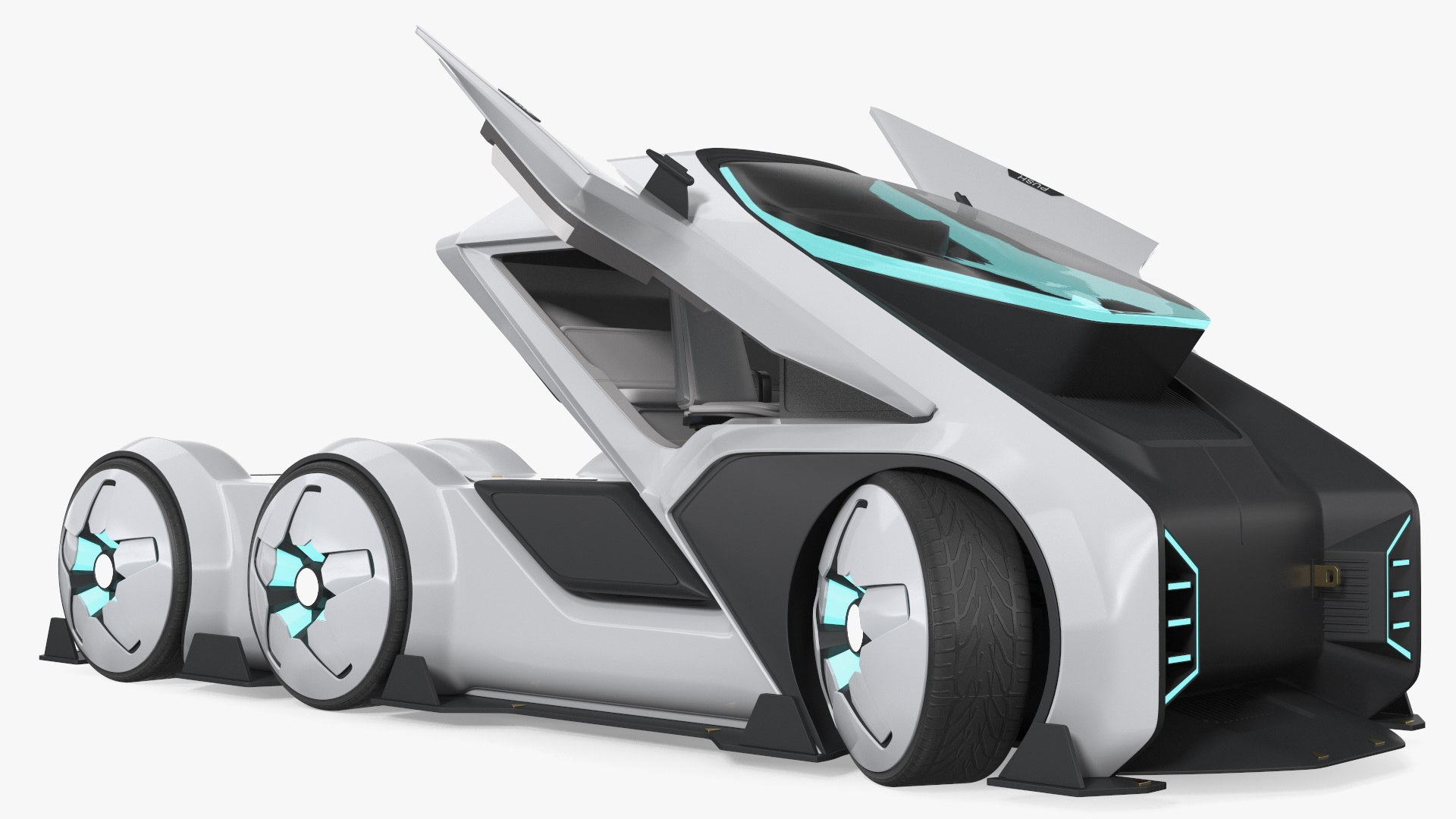 Futuristic Hi-Tech Truck White Rigged for Cinema 4D 3D model preview