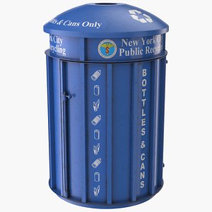 realistic blue trash bin 3D