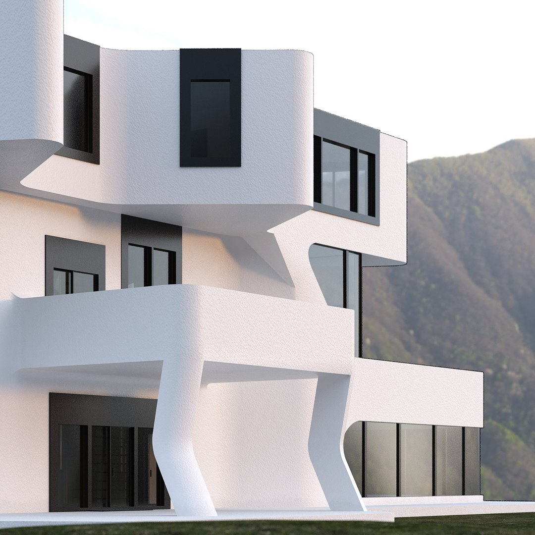 Futuristic House White 3D model preview