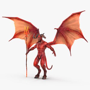 3D Devil Character with Trident Fur Rigged model